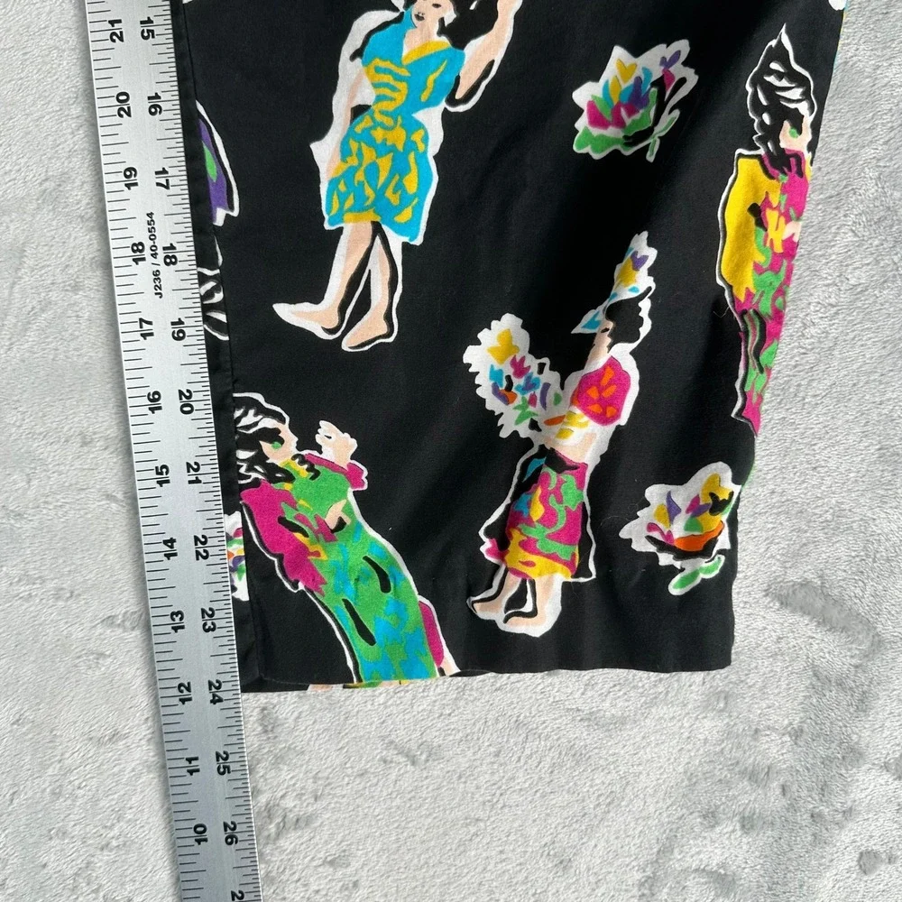 VTG Alexander Campbell Pants Women 8 Black Cropped Novelty Art Print Hula Dancer